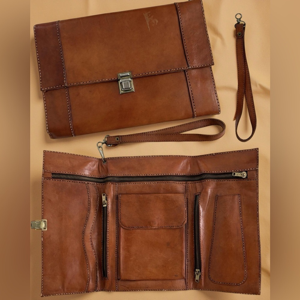 Vintage Genuine Leather Convertible Clutch Wallet Wristlet | Handmade Artisan